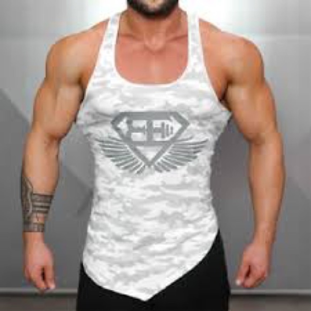 White and Grey Camo Stringer Muscle Tank Top